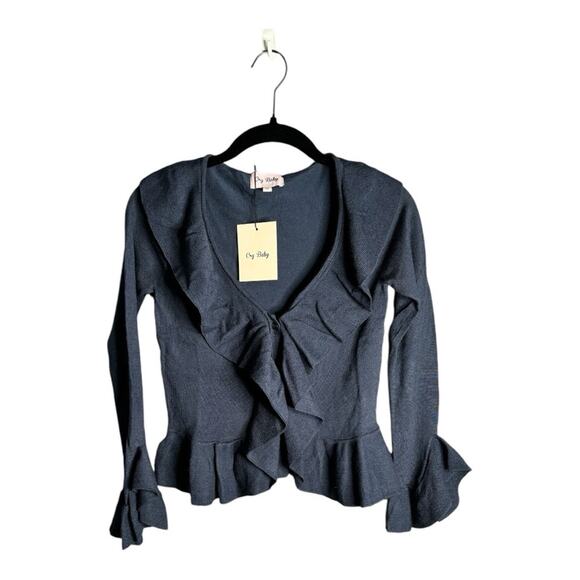 Cry Baby Navy Blue Button Front Cardigan Ruffle Detail Size XS - Picture 1 of 6
